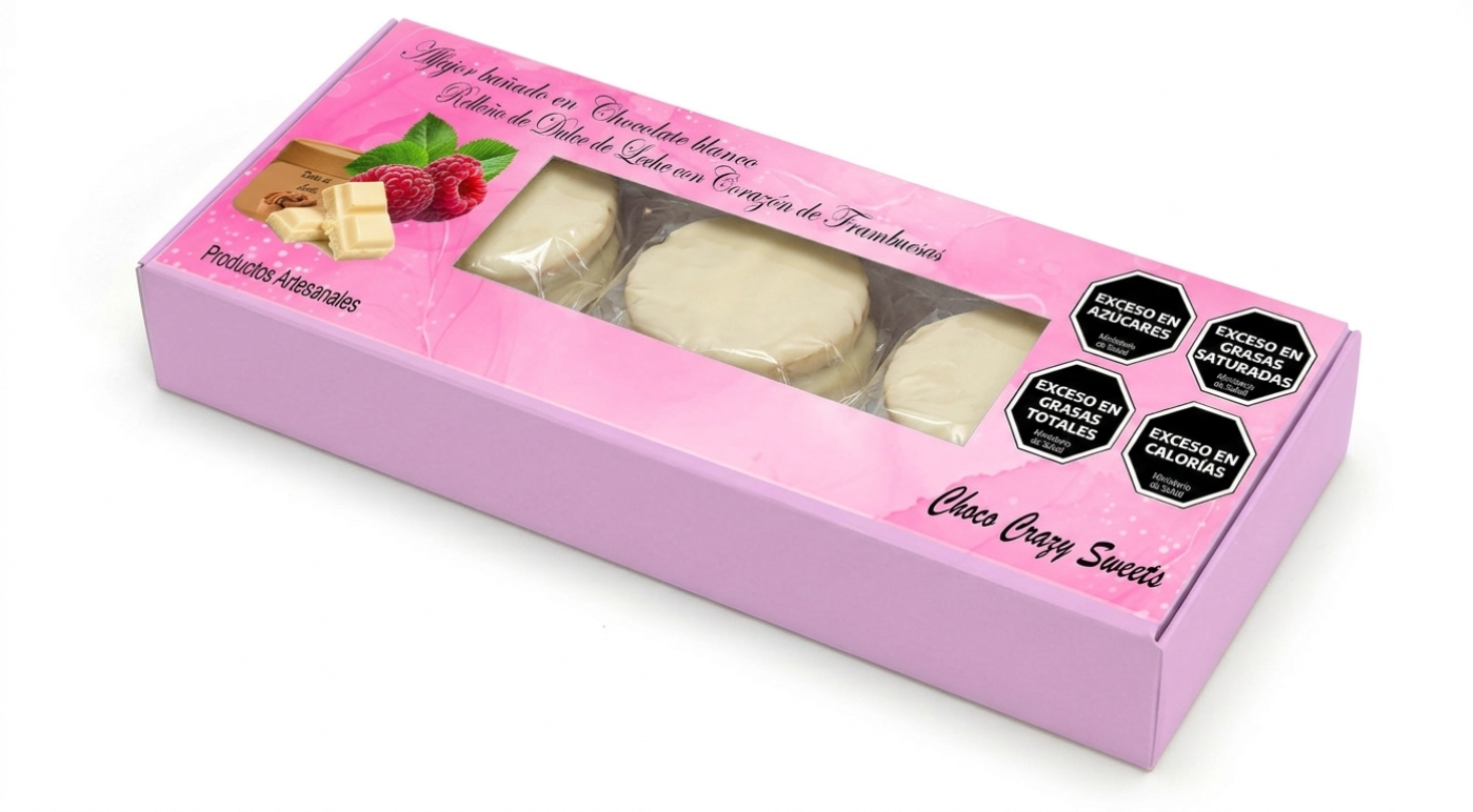 frambuesa blanco Caja Patagónicos x 3 Alfajores Corazón de Frambuesas Baño en chocolate blanco - Image 1