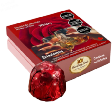 bomx4 Caja x 4 bombones de chocolate rellenos con licor al whisky - Image 1